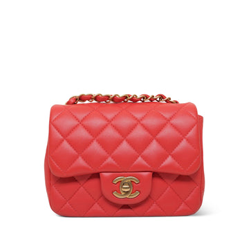 Red leather Quilted Mini Square Flap AGHW