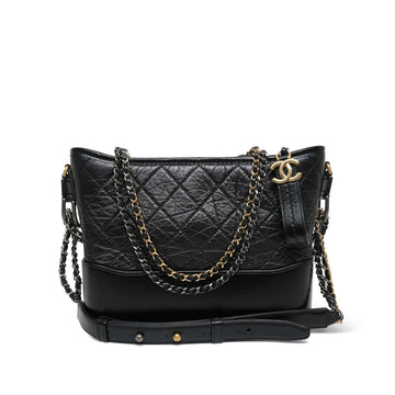 Black Aged leather Quilted Gabrielle Hobo Bag Medium MHW
