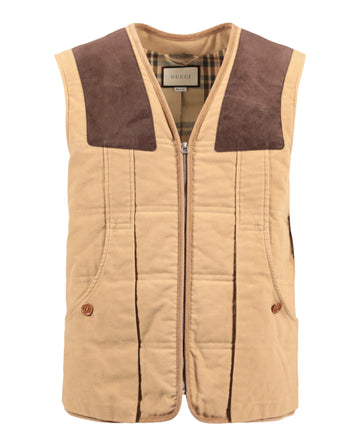 Gucci Mens Moleskin Vest With Suede Details