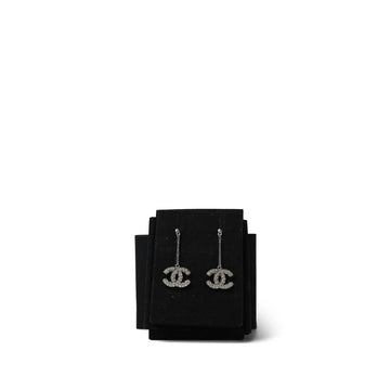 Chanel Crystal & Silver Baguette Drop Earrings