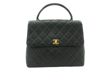CHANEL Leather Handbag Top Handle Bag Kelly Black Flap Leather Gold k55