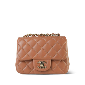 Caramel leather Quilted Square Flap Mini Light Gold Hardware