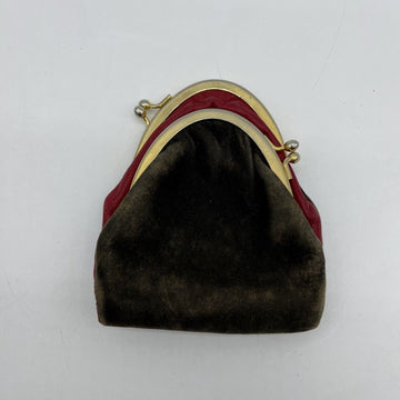 Vintage double sided, red leather & brown suede kiss close change purse