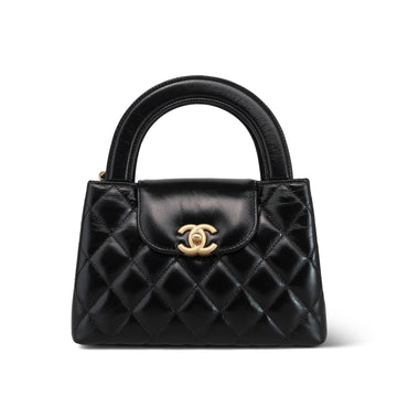 25C Black Aged leather Quilted Nano Kelly Shopper AGHW