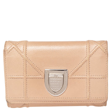Beige Leather Diorama Trifold Wallet