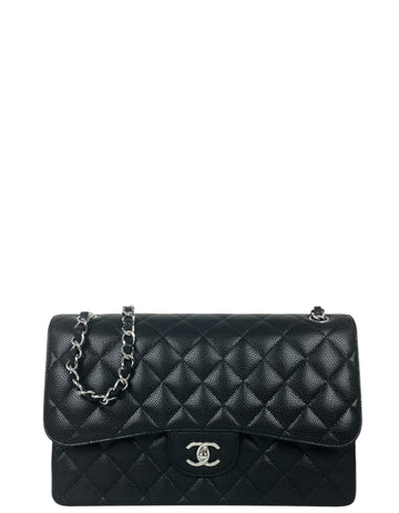 Chanel Black Caviar Leather Double Flap Jumbo Bag