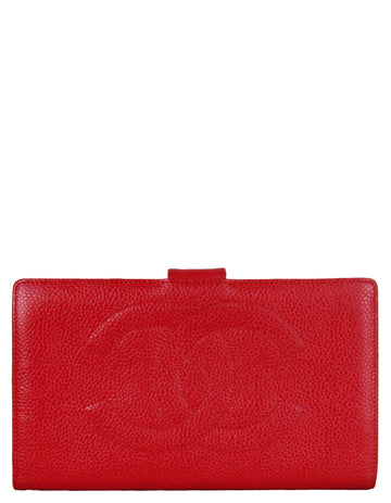 Chanel Vintage Red Caviar Leather Timeless CC Long Wallet