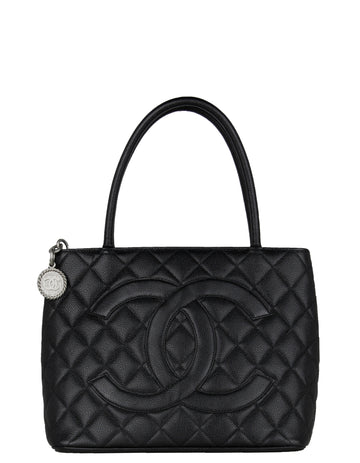 Chanel Black Caviar Leather CC Medallion Tote Bag