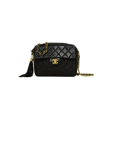 Chanel Black Vintage Lambskin Quilted CC Camera Crossbody Bag