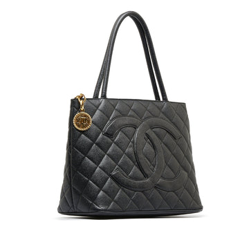 Black Top Quality Chanel Leather Medallion Tote Bag