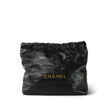 24P Black Crumpled leather Quilted 22 Hobo Bag Medium Aged Gold Hardware