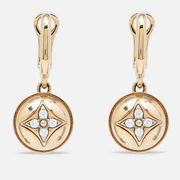 Louis Vuitton Blossom Diamond Two Tone 18K  Dangle Earrings