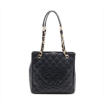 Top Quality Chanel PST Leather S Tote Top Bag Black Gold  8th