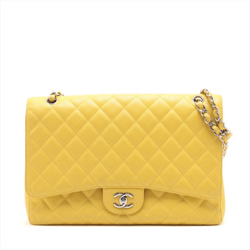Top Quality Chanel DECAMATRASSE 34 MAXI Leather S Single Flap Double Chain Bag Yellow Silver  13th A58601