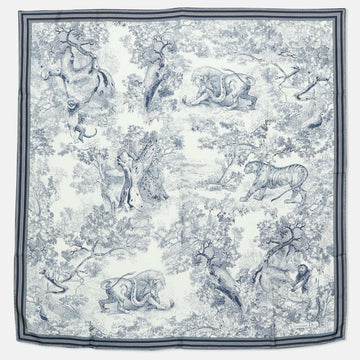 Dior Navy Blue/white Toile De Jouy Sauvage Silk Square Scarf