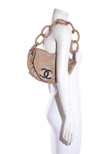 Chanel Taupe Limited Edition Accordion Pleat Leather Leather Shoulder Bag