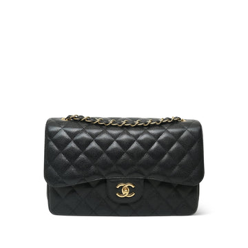 Black leather Quilted Classic Flap Jumbo GHW