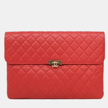 Red Quilted Caviar Leathe Clutch