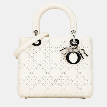 White Medium Perforated Calfskin Cannage Lady Dior