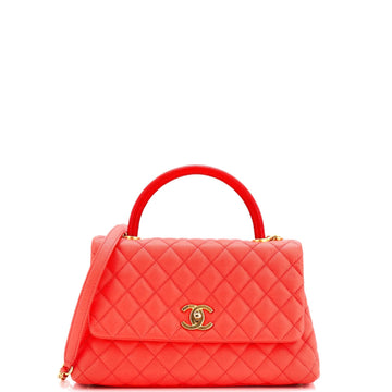 CHANEL Coco Top Handle Bag Quilted Caviar with Lizard Embossed Handle Small