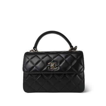21S Black leather Quilted Small Trendy CC Light Gold Hardware