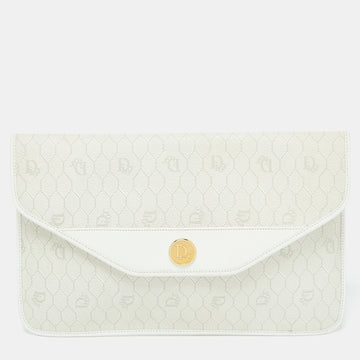 Off White Honeycomb Monogram Coated Canvas and Leather Clutch