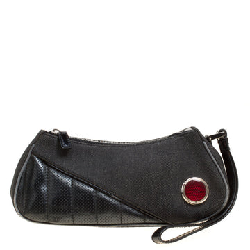 Black Denim and Leather Motorcycle Rockabilly Wristlet Clutch