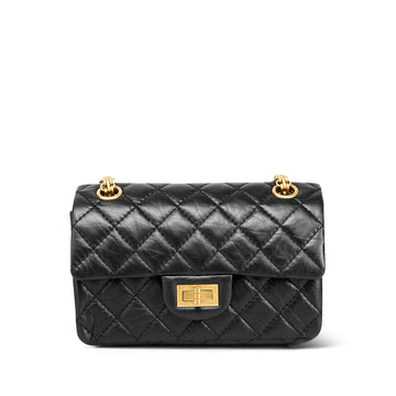 Black Aged leather Quilted Mini Reissue 2.55 Flap Aged Gold Hardware