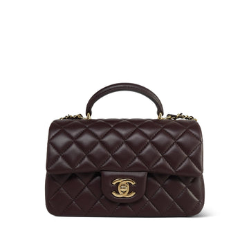 25A Plum leather Quilted Mini Top Handle Light Gold Hardware