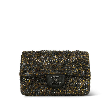 Gold/Bronze Swarovski Crystal Embellished Black Suede Single Flap Bag