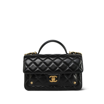 25B Black leather Quilted Top Handle Wallet On Chain WOC Aged Gold Hardware