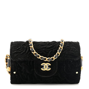 Velvet Camellia Embossed Jewel Belt Card Holder With Chain Black