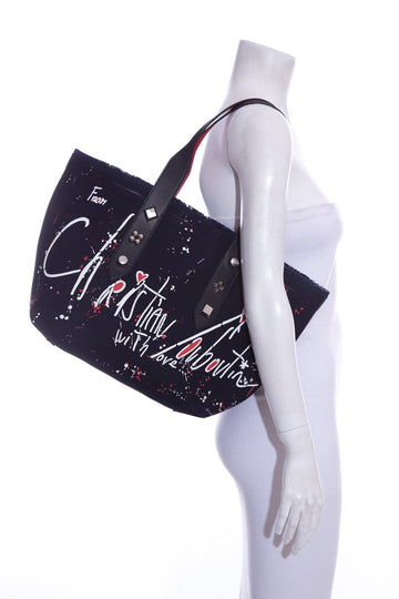 Christian Louboutin Medum Navy Leather/canvas Frangibus Tote Handbag