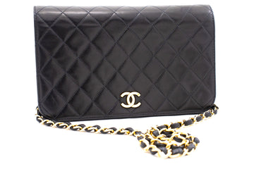 CHANEL Full Flap Chain Shoulder Bag Clutch Black Quilted Leather k78
