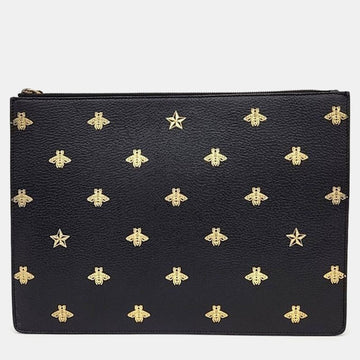 Black Leather Bee Star Clutch