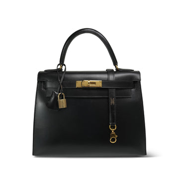 Kelly 28 Black Box leather  V Circle Stamp