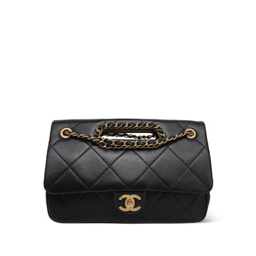 Black leather Quilted A Real Catch Flap AGHW