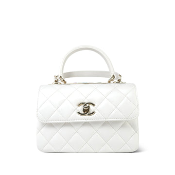 24C White leather Quilted Lacquered Trendy CC Mini Light Gold Hardware