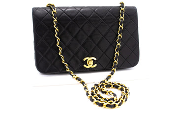 CHANEL Full Flap Chain Shoulder Bag Clutch Black Quilted Leather k84