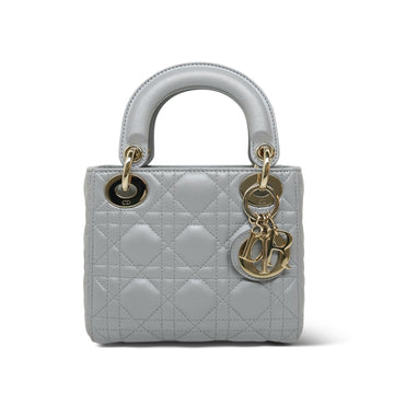 Opaline Gray Pearlescent Cannage leather Lady Dior Mini LGHW