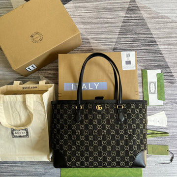 GG TOTE BAG Handbag BLACK WATERPROOF FABRIC 631685