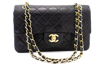 CHANEL Classic Double Flap 9" Chain Shoulder Bag Black Leather k65