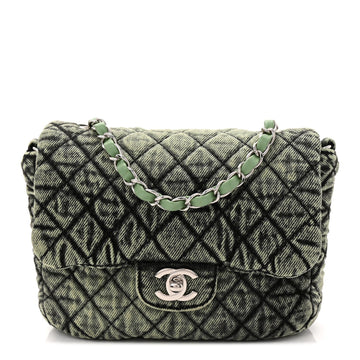 Washed Denim Quilted Small Denimpression Flap Green Black