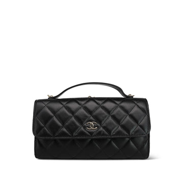 Black leather Quilted Top Handle Kisslock Phone Holder On Chain LGHW