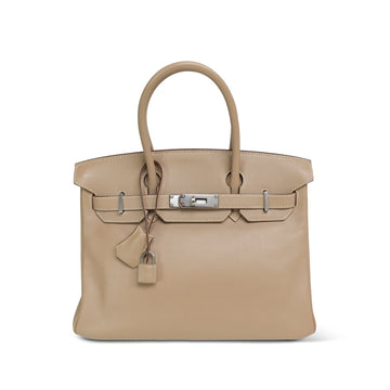 Birkin 30 Poussiere leather Palladium Plated L Square Stamp