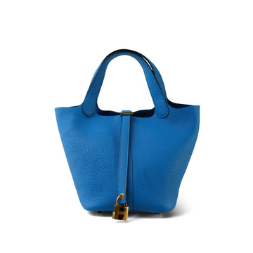 Picotin Lock 18 Bleu Zanzibar Taurillon leather  U Stamp