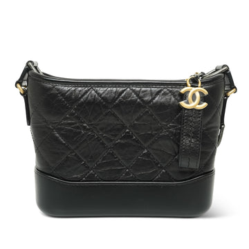 Black Aged leather Quilted Gabrielle Hobo Bag Small Mixed Hardware