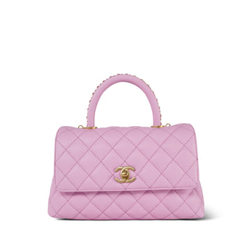23P Lilac/ Pink leather Quilted Small Coco Chain Handle Aged Gold Hardware