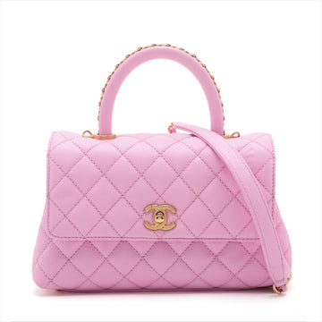 Top Quality Chanel Coco Handle 24 XS Leather S 2WAY Handbag Pink Gold  A92990
