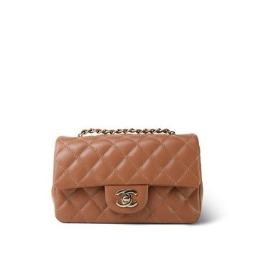 22S Caramel leather Quilted Rectangular Flap Mini Light Gold Hardware